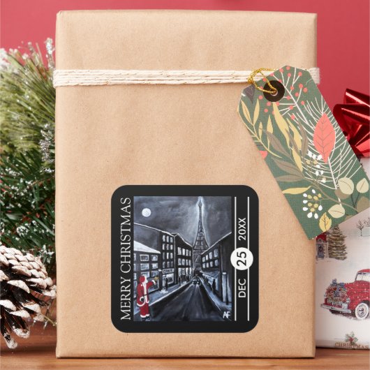 Santa in Paris Christmas スクエアシール (クリスマス)