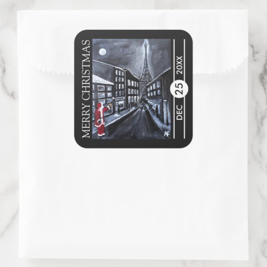 Santa in Paris Christmas スクエアシール (バッグ)
