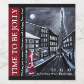 Santa in Paris Christmas Wine Label ワインラベル (シングルラベル)