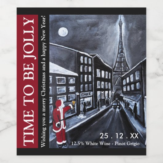 Santa in Paris Christmas Wine Label ワインラベル (シングルラベル)