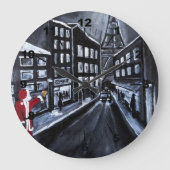 Santa in Paris Painting by Alfred Fox ラージ壁時計 (正面)