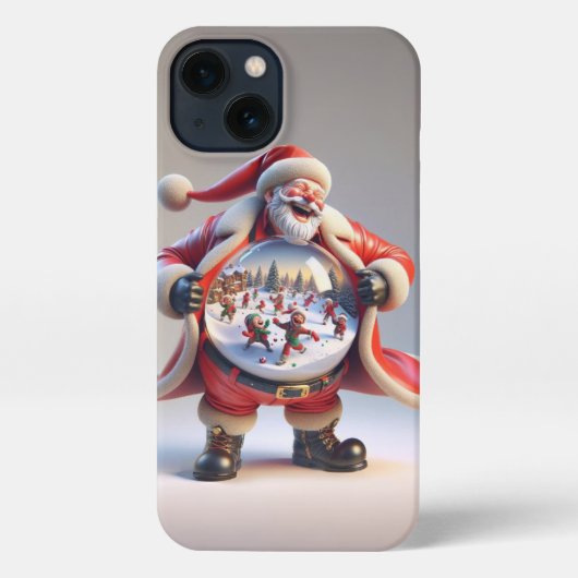  Santa in Red with Big Snow Globe, Christmas, Auth iPhoneケース (裏面)