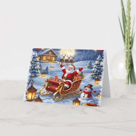 Santa in Sleigh Holiday Card シーズンカード (正面)