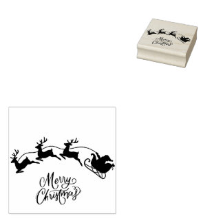 Santa in Sleigh Merry Christmas Stamp ラバースタンプ