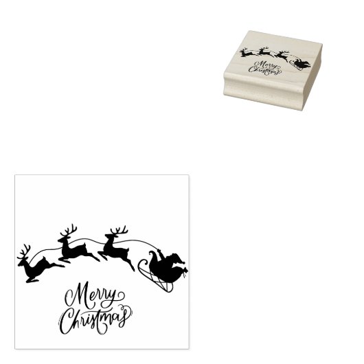 Santa in Sleigh Merry Christmas Stamp ラバースタンプ (押印)