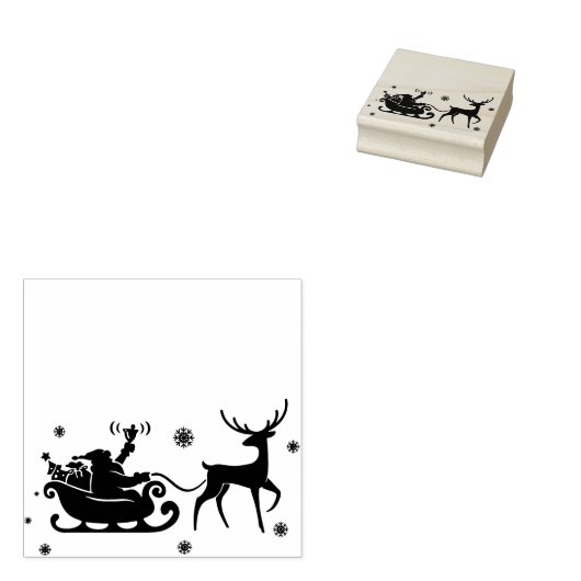 Santa in Sleigh Merry Christmas Stamp ラバースタンプ (押印)