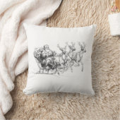 Santa in Sleigh – Minimal Christmas Sketch クッション (ブランケット)