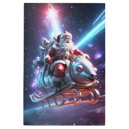 Santa in Space | Futuristic Christmas Art メタルプリント
