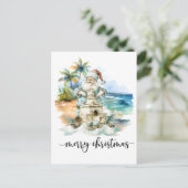 Santa is building Sand Castle for Christmas ポストカード (スタンド正面)