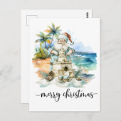 Santa is building Sand Castle for Christmas ポストカード (正面/裏面)