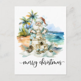 Santa is building Sand Castle for Christmas ポストカード