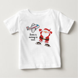 Santa is coming to town plane t-shirt for kids ベビーTシャツ