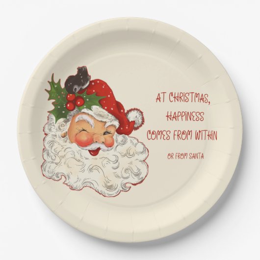 Santa is Happiness Vintage Design ペーパープレート (正面)
