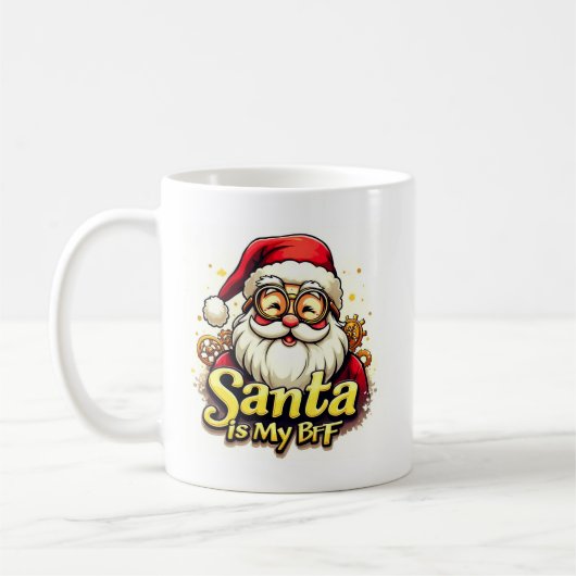 Santa Is My BFF Mug – Funny Christmas Coffee Mug コーヒーマグカップ (左)