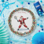 Santa is Playing Tennis Merry Christmas themed ペーパープレート (パーティー)
