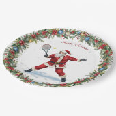 Santa is Playing Tennis Merry Christmas themed ペーパープレート (アングル)