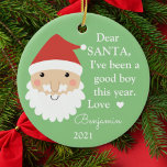 Santa I've Good Boy Photo Chrimas セラミックオーナメント<br><div class="desc">このサンタメッセージオーナメントは可愛いサンタクロースデザインを備えている。名前、年、写真をバックにパーソナライズ。</div>