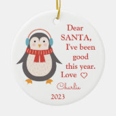 Santa I've Good Photo Christmas Penguin セラミックオーナメント (正面)