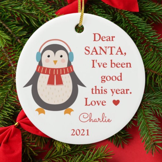 Santa I've Good Photo Christmas Penguin セラミックオーナメント