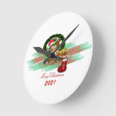 Santa JOY Sock Christmas 2021アクリルウォールクロック ラウンド壁時計 (傾斜)