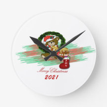 Santa JOY Sock Christmas 2021アクリルウォールクロック