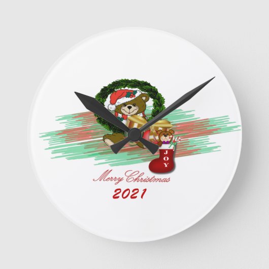 Santa JOY Sock Christmas 2021アクリルウォールクロック ラウンド壁時計 (正面)