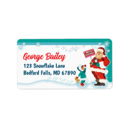 Santa + Kid Christmas Card Return Address Labels ラベル