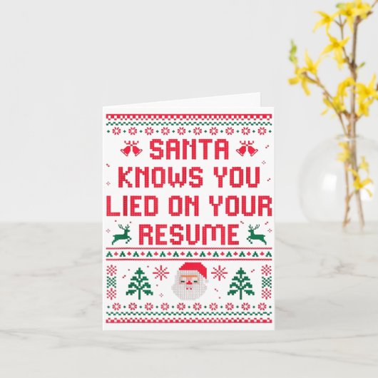 Santa Knows You Lied On Your Resume Funny Office C カード (黄色い花)