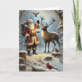 Santa Lantern Reindeer Birds Snowy Forest 1 シーズンカード