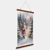 Santa Lantern Walk Winter Cottage Scene 吊り下げ型タペストリー (傾斜あり)