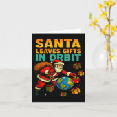 Santa Leaves In Orbit Funny Xmas Space  カード (黄色い花)