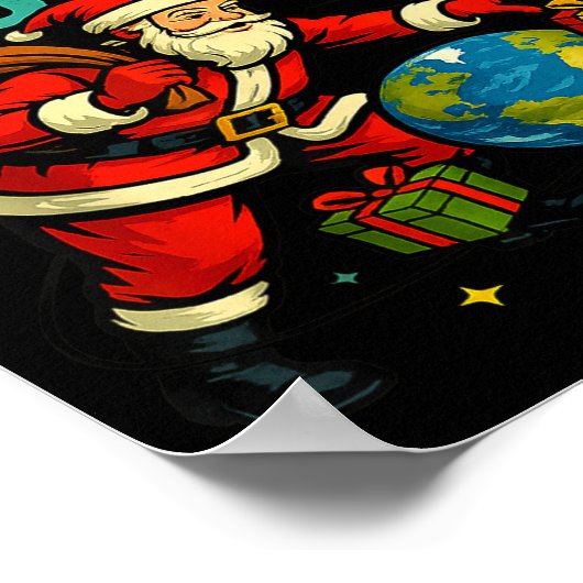 Santa Leaves In Orbit Funny Xmas Space  ポスター (角)
