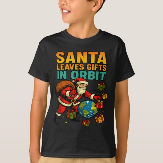 Santa Leaves In Orbit Funny Xmas Space  Tシャツ (正面)