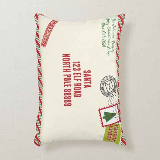 Santa Letterストライプの Christmasのパーソナライズ アクセントクッション (正面(垂直))