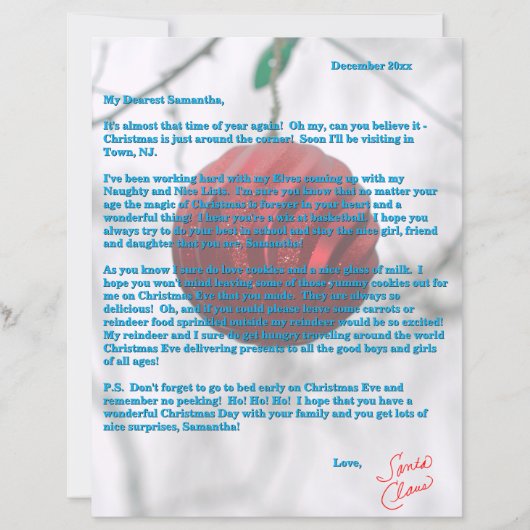 Santa Letter Red Ornament Snowflakes (正面)