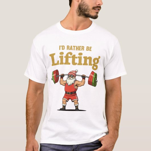 Santa Lifting Weights Tシャツ (正面)