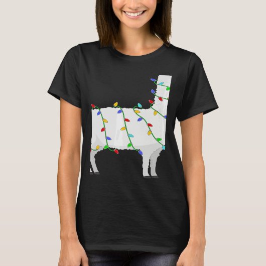 Santa Llama Christmas Lights Llama Xmas Tシャツ (正面)