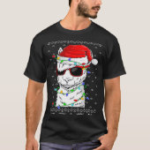 Santa Llama  Christmas Lights Ugly Llama Xmas Tシャツ (正面)