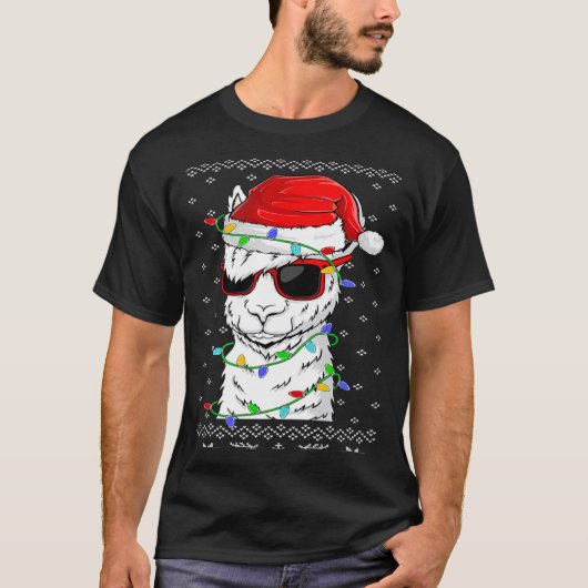 Santa Llama  Christmas Lights Ugly Llama Xmas Tシャツ (正面)