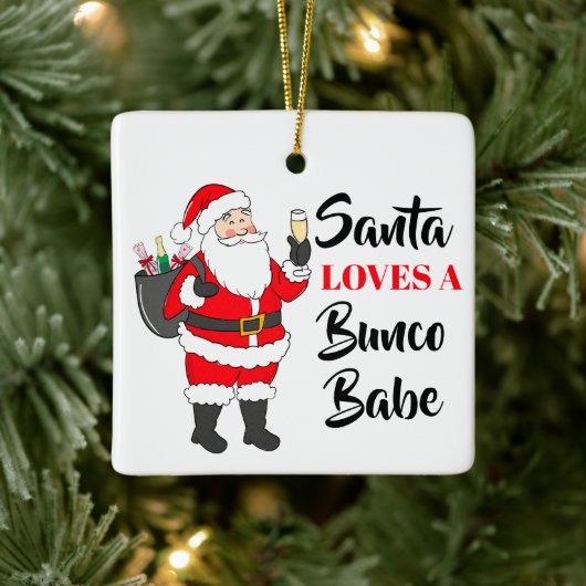 Santa Loves A Bunco Babe Funny Wine Custom セラミックオーナメント (ツリー)