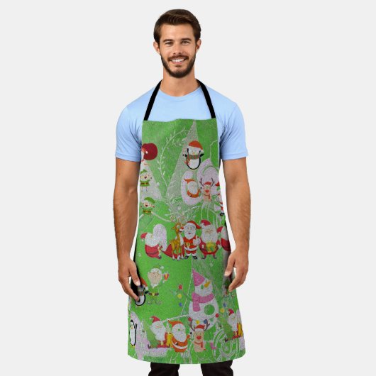Santa Magical Green New Year エプロン (着用した状態)