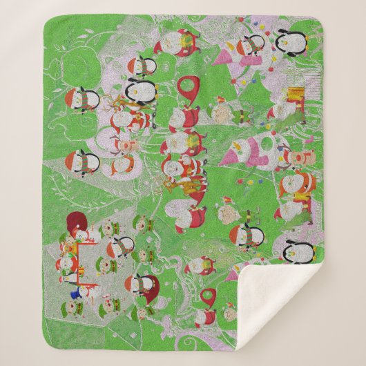 Santa Magical Green New Year シェルパブランケット (正面)