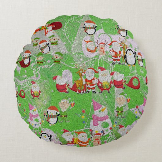 Santa Magical Green New Year ラウンドクッション (正面)