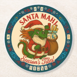 Santa Mahj Festive Round Paper Coasters ラウンドペーパーコースター