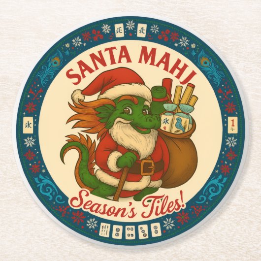 Santa Mahj Festive Round Paper Coasters ラウンドペーパーコースター (正面)
