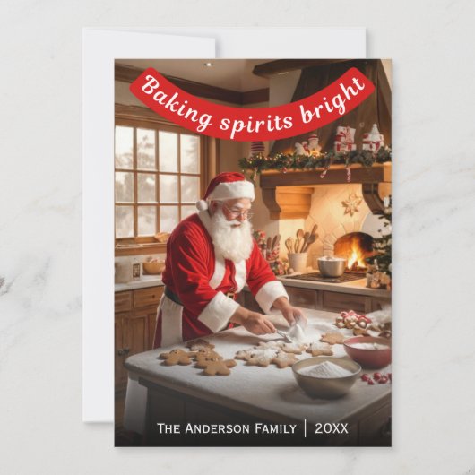 Santa Making Gingerbread Baking Spirits Bright シーズンカード (正面)