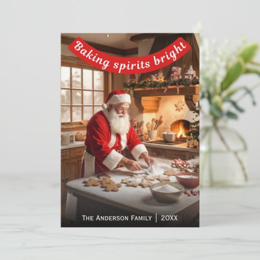 Santa Making Gingerbread Baking Spirits Bright シーズンカード (スタンド正面)