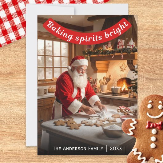 Santa Making Gingerbread Baking Spirits Bright シーズンカード