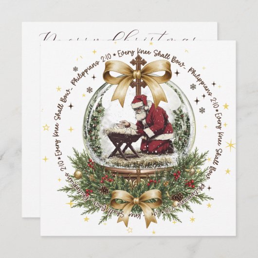 Santa & Manger Christmas Card with Scripture  (正面/裏面)