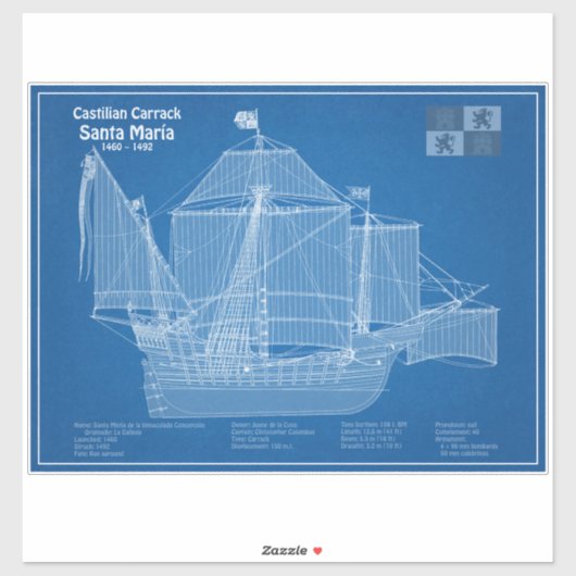 Santa Maria - Ship Blueprint Plans ABD シール (シート)